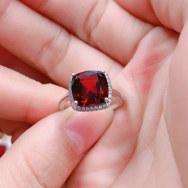 石榴石戒指银S925镶嵌10✖️10
