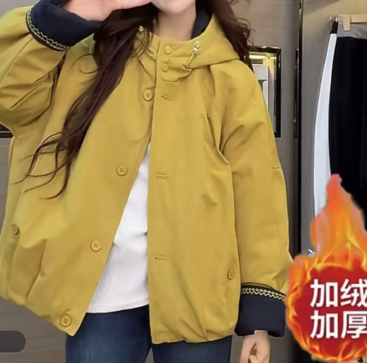 加绒加厚2025冬季新款加厚冲锋衣百搭夹克连帽宽松棉外套上衣女