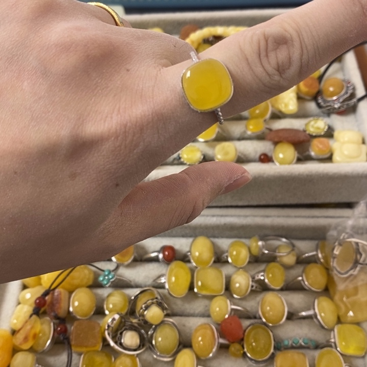 蜜蜡裸石银S925镶嵌戒指