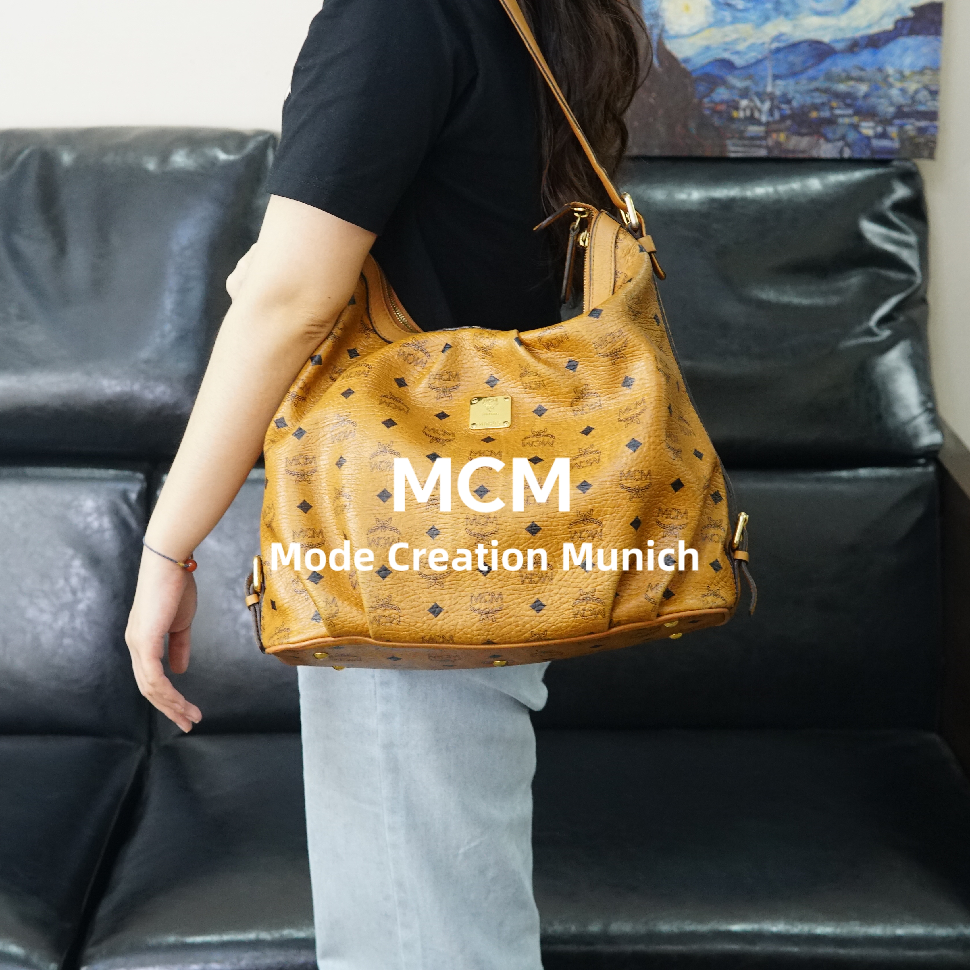 95新 MCM 干邑色牛角包/ZH06506097/6097