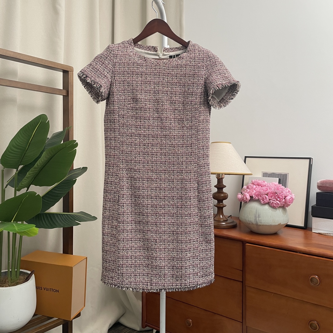 95新 MaxMara 青奢荟/165 88A/气质粉紫色小香风连衣裙/////41678