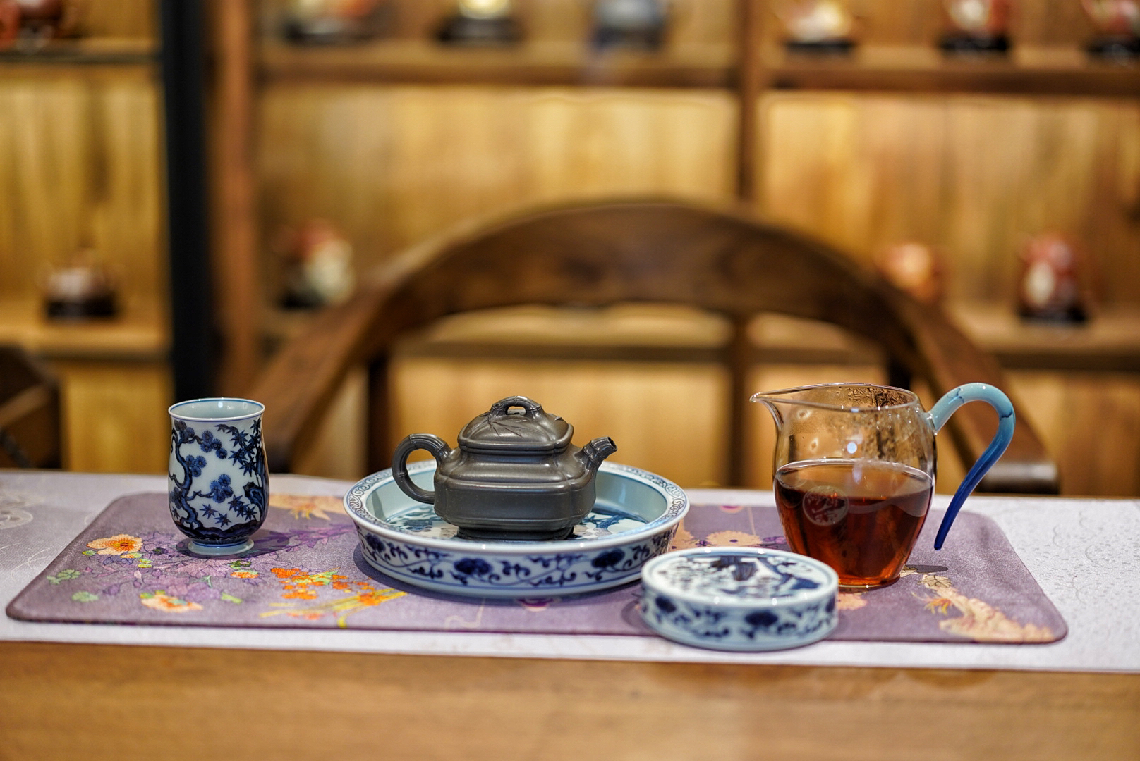 四方筋纹竹鼓壶 蟹壳青段 球孔 190cc