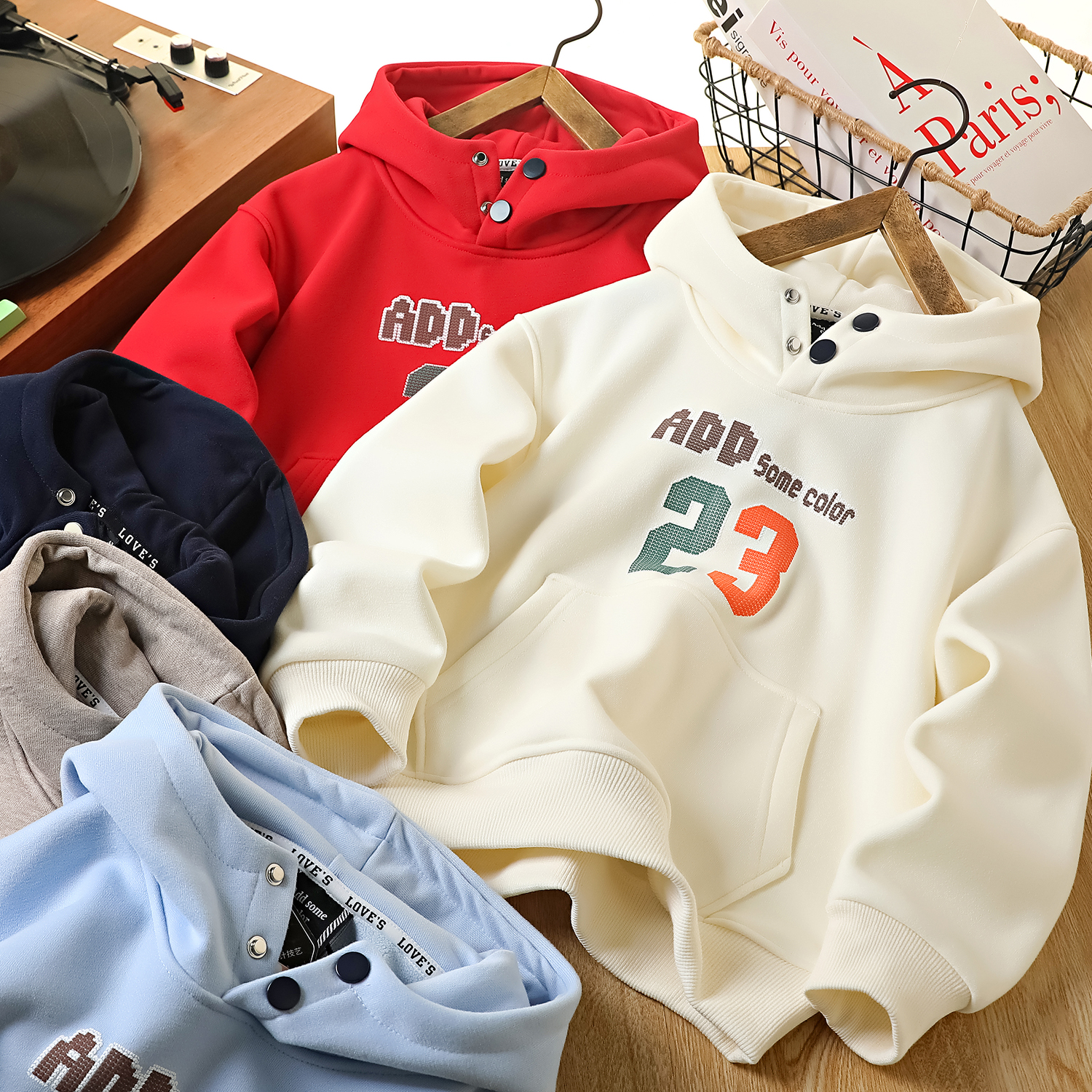 男童连帽加绒卫衣中大童2025秋冬款洋气字母儿童上衣