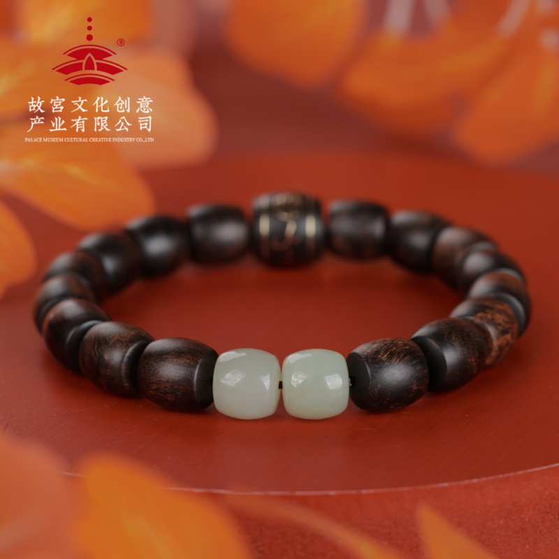 沉香【重华岁贡】沉香手串-留疤老白棋设计款桶珠单圈手串