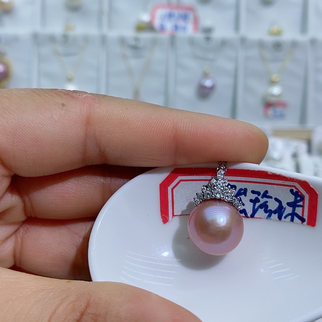 淡水珍珠银S925镶嵌吊坠(赠链)