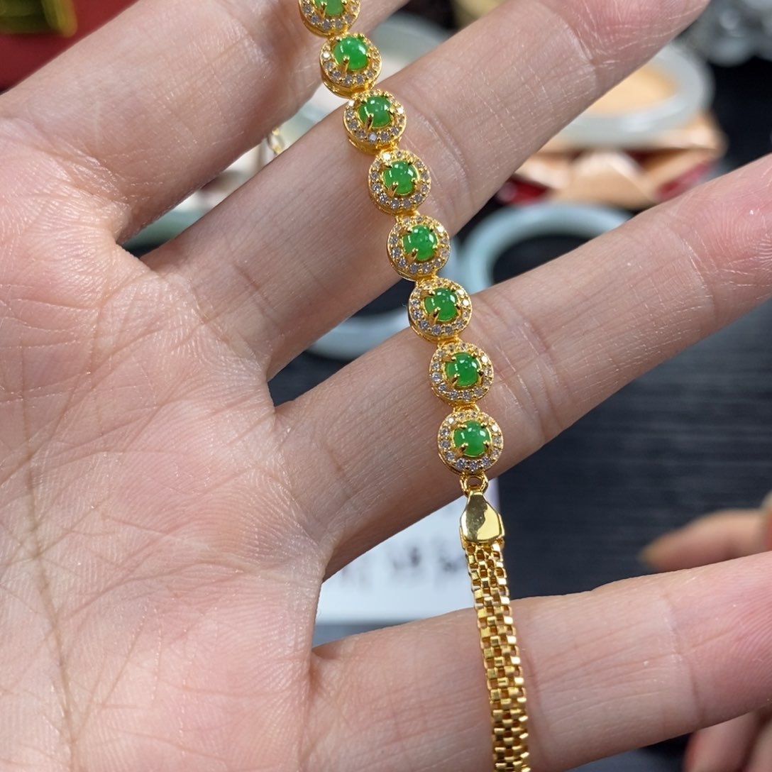 翡翠手链银S925镶嵌天然翡翠