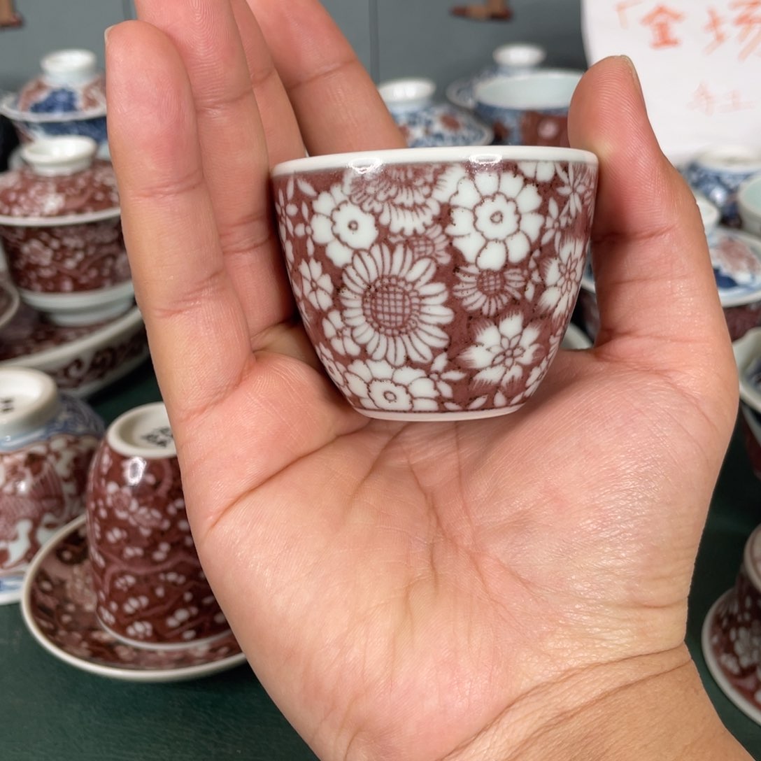 瓷片空谷元坊原矿釉里红纯手工手绘