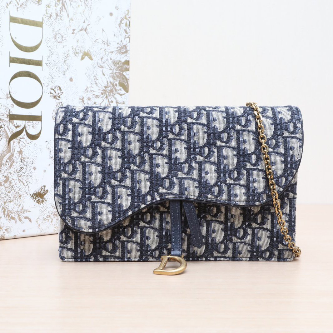 99新 DIOR/迪奥 -388【小花Han】 马鞍 WOC 墨蓝色 帆布 2020包