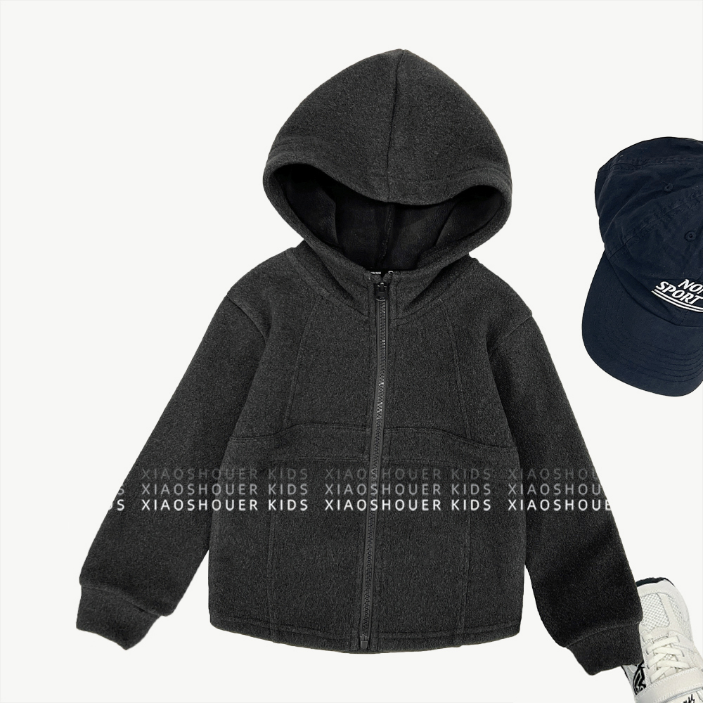【小首尔】现货-冬季男女童厚外套运动风加绒加厚连帽外套HBB8381