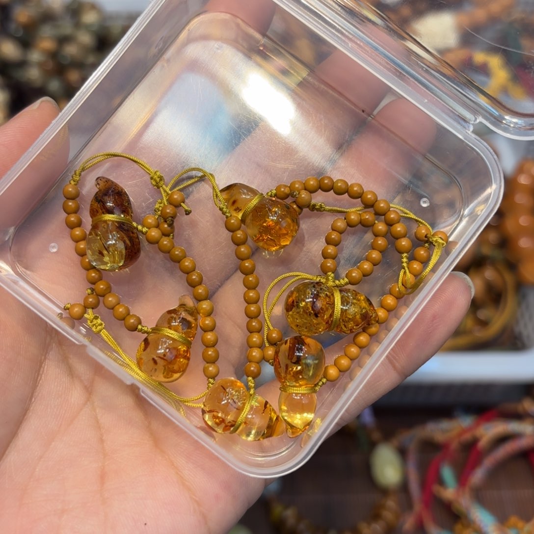 琥珀未镶嵌颈饰花珀葫芦活扣提溜