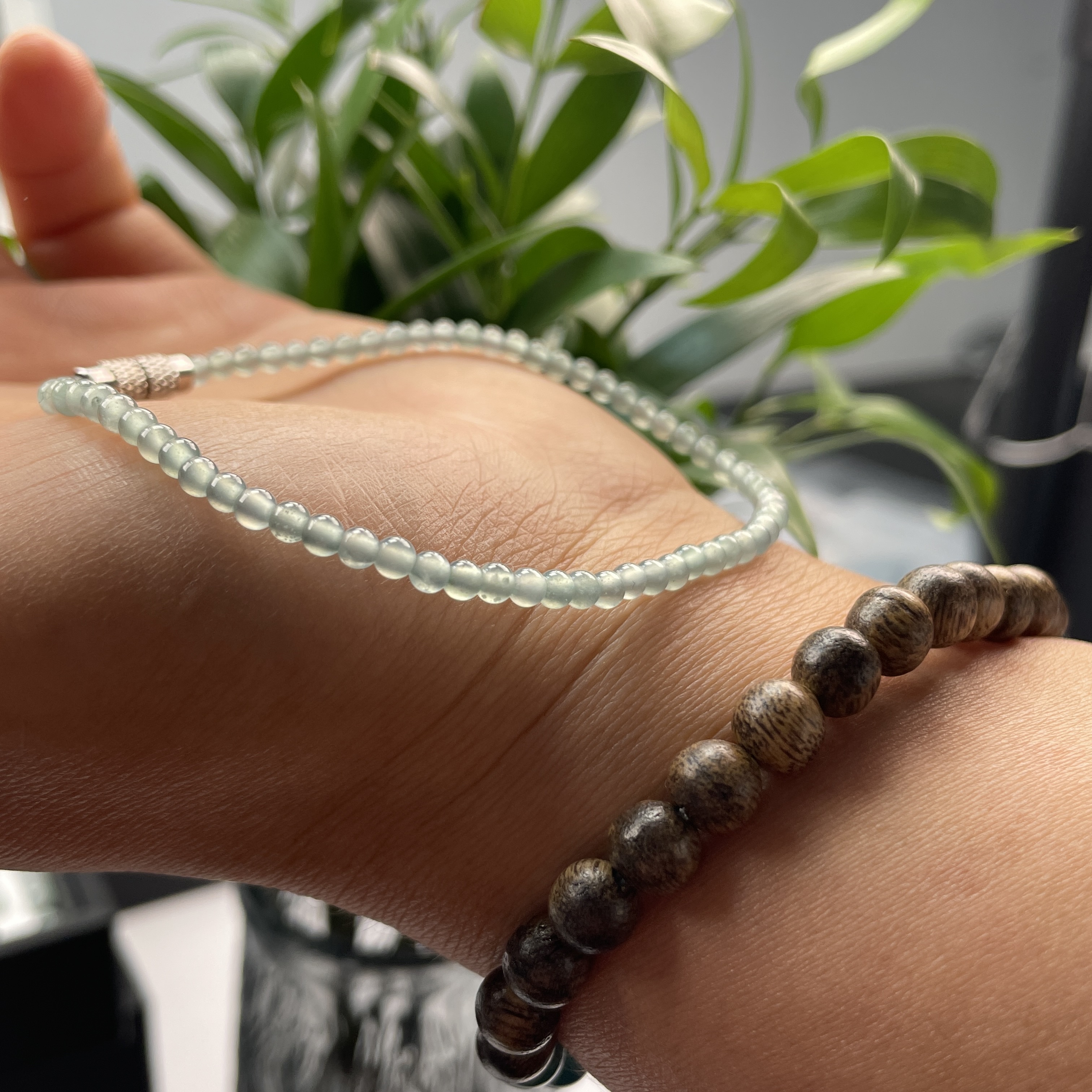 纯天然A货翡翠小米珠手串卡3天空蓝