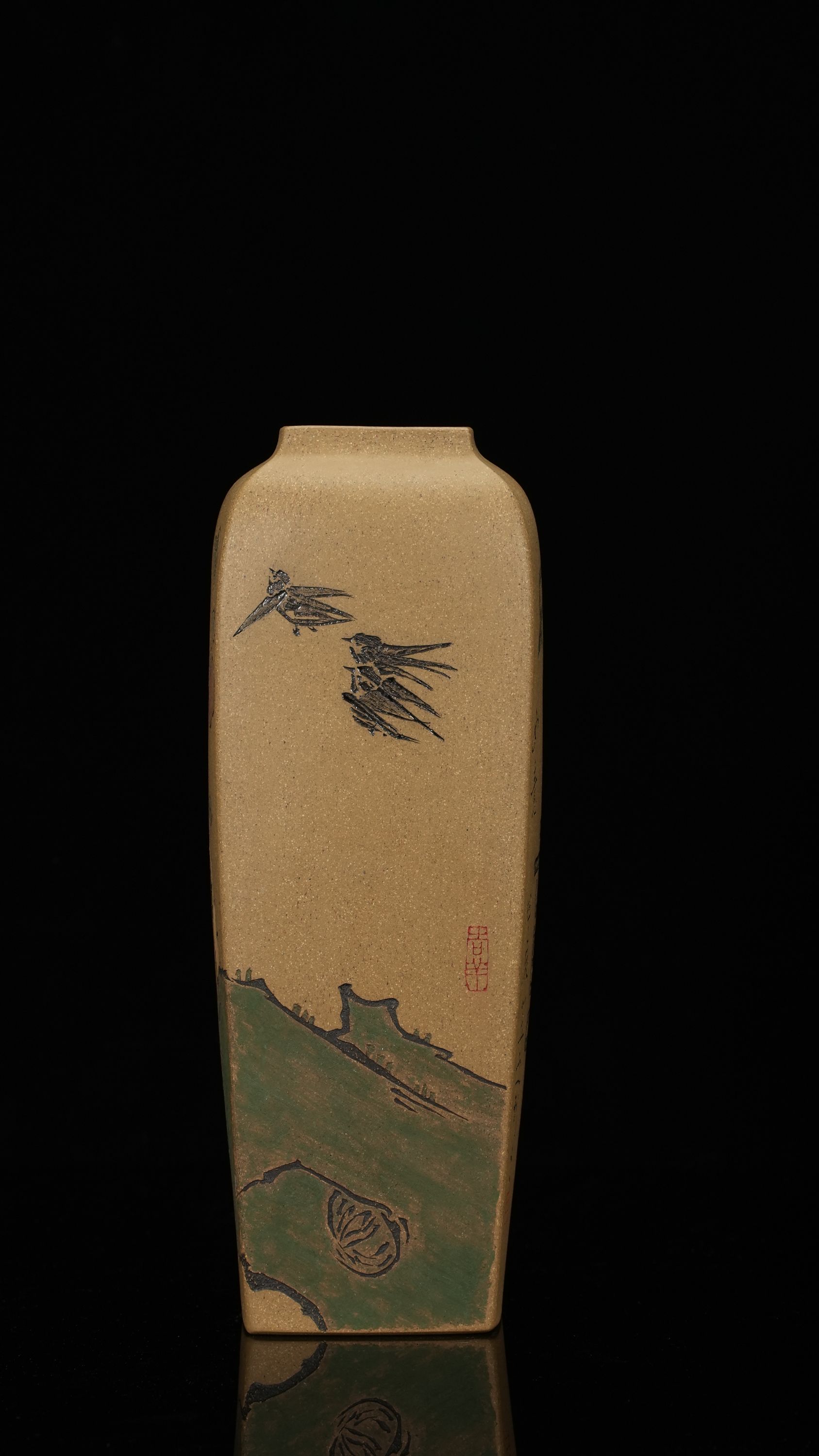 景宁堂刻绘精品紫砂花瓶