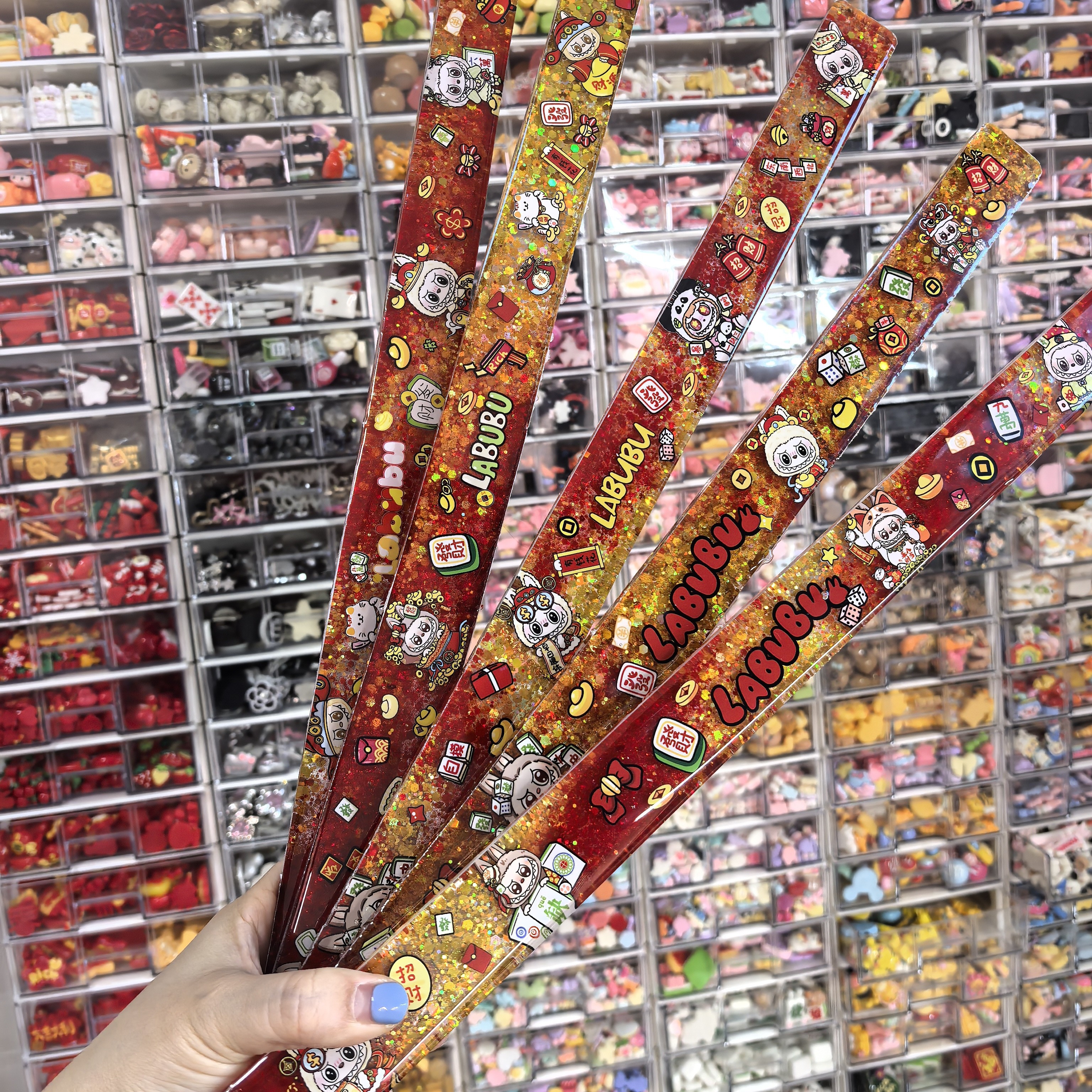 Labubu财神招米滴胶diy麻将牌尺现货滴胶麻将