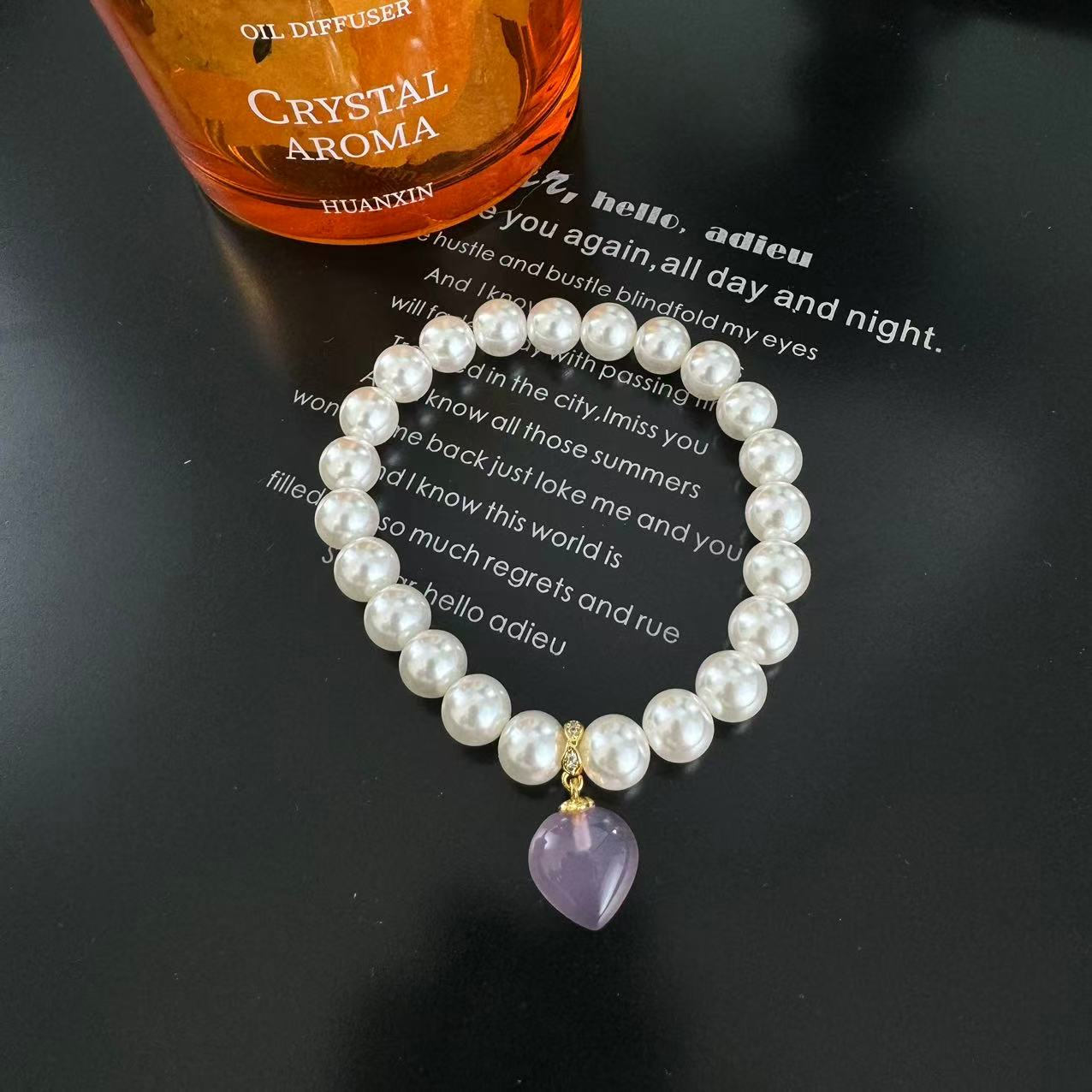 非金属仿珍珠手链 复古珍珠爱心手链SLa926