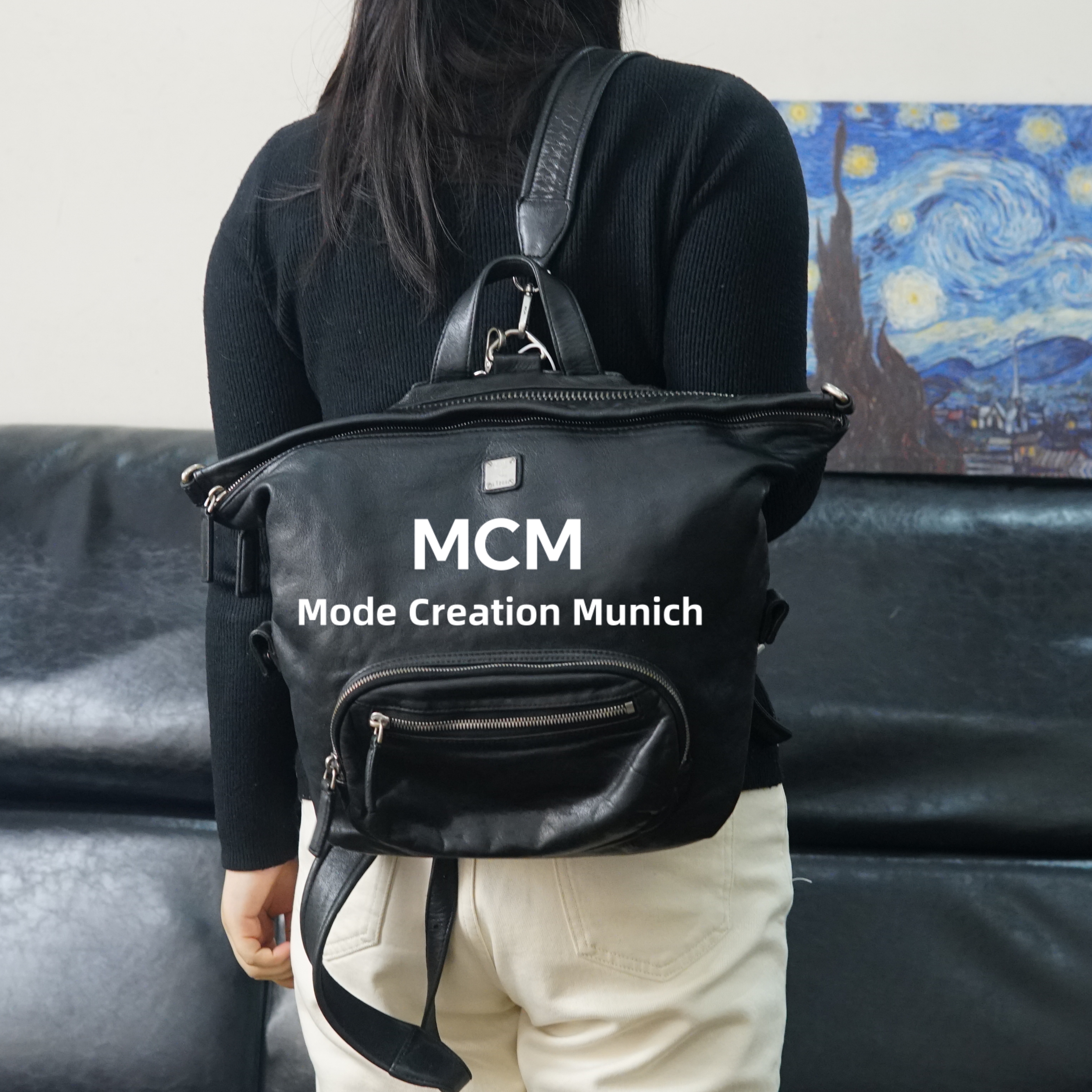 95新 MCM MCM 黑色双肩包/F3DG09215007/5007