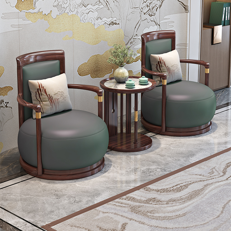 乌金木实木休闲椅组合三件套单人沙发椅别墅客厅家用W8806