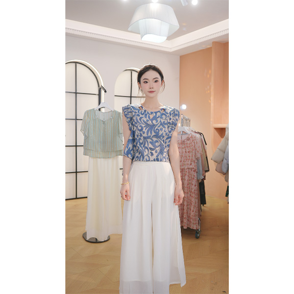 L9113  2025年夏季新款时尚气质独特上衣小衫+宽松阔腿裤