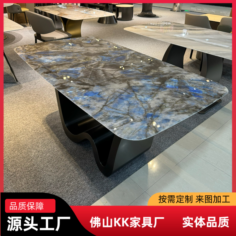 微晶石长方形餐桌大理石桌子长桌轻奢极简意式餐桌超晶石蓝翡翠