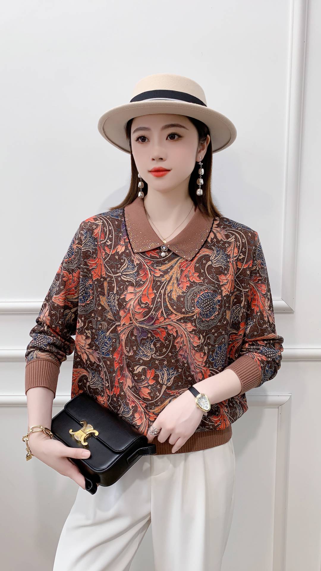 秋季气质百搭上衣打底衫女妈妈装长袖网红洋气针织休闲宽松套头衫