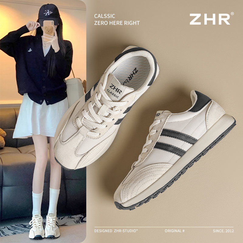 ZHR则则圆头休闲鞋女2025秋季新款轻便耐磨百搭拼接时尚运动鞋