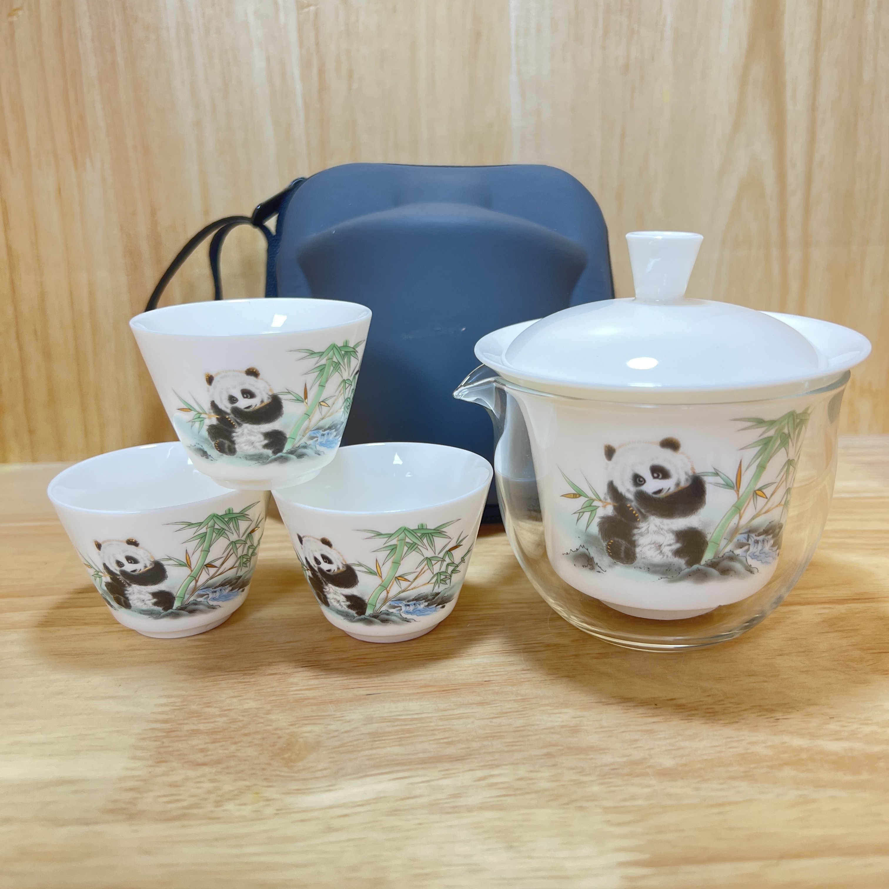 萌趣熊猫【盖碗】+3杯-旅行包 C0476