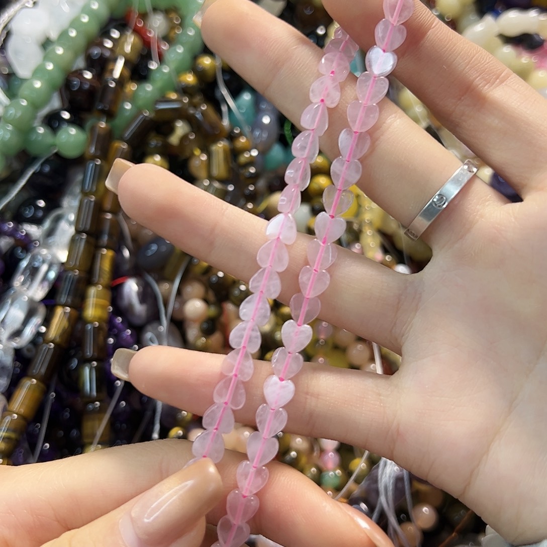 玛瑙/玉髓合金珠宝半成品粉水爱心卡6一条