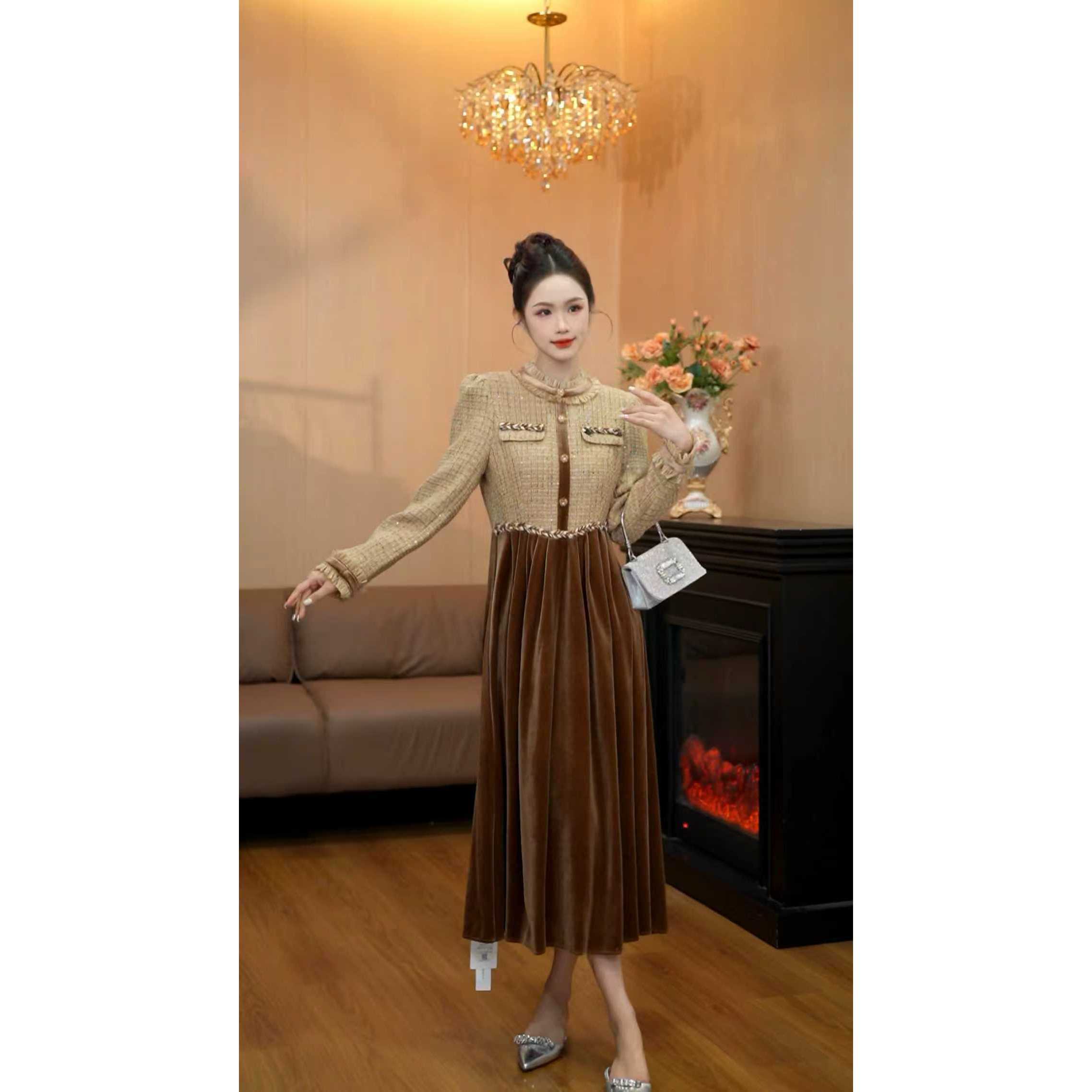 6505【金尊朗悦】新款女装长袖连衣裙优雅气质大摆显瘦百搭长裙裙