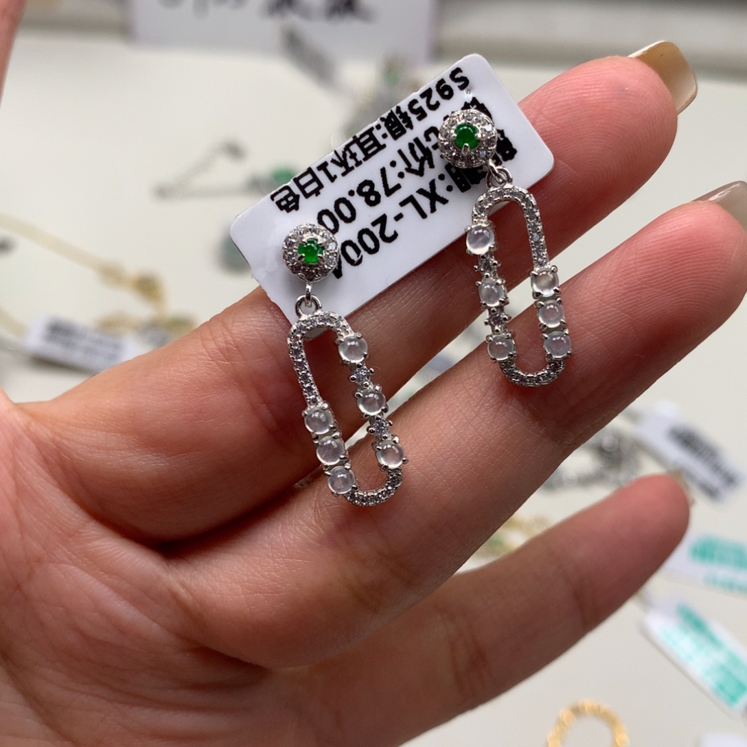 翡翠银S925镶嵌颈饰耳钉