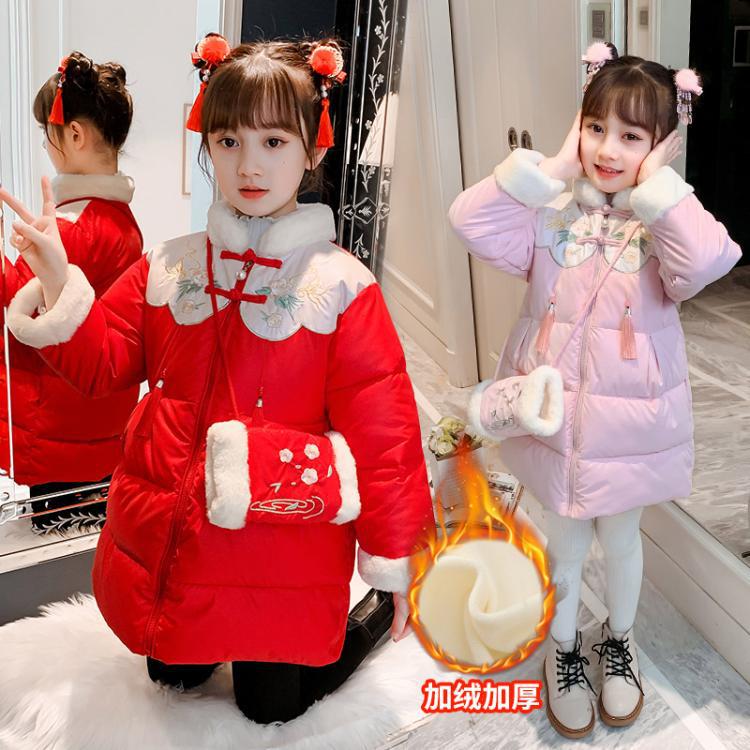 女童冬装棉衣2021新品儿童中国风洋气棉服外套女孩加绒加厚拜年服