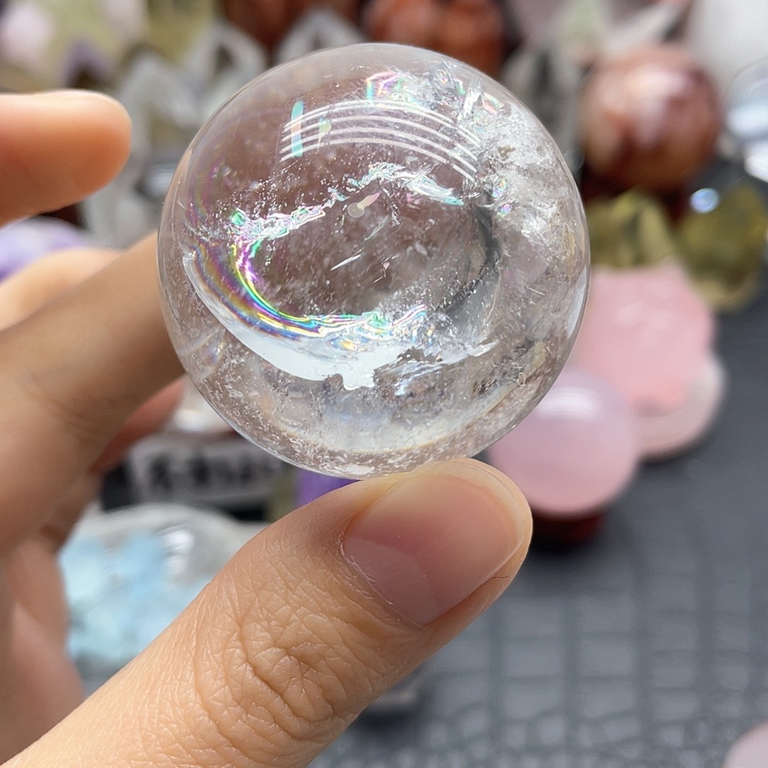 珠宝半成品未镶嵌水晶28爆彩白水晶球卡4mm无裂