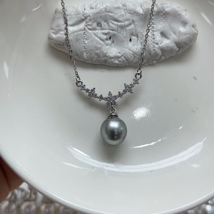银S925镶嵌套链海水珍珠9-10mm18号