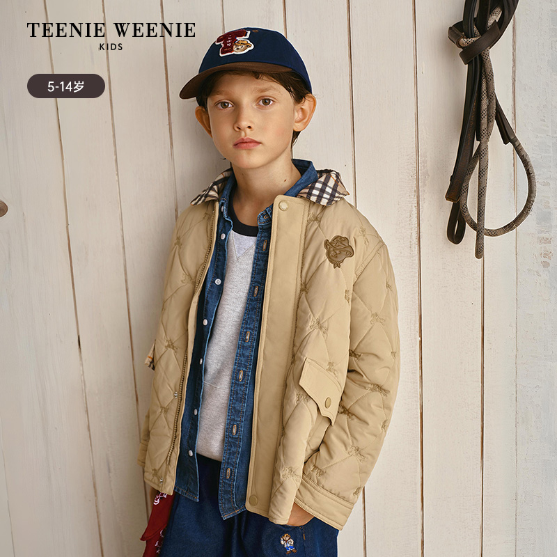TeenieWeenie Kids小熊童装25年新款秋冬男童学院刺绣翻领棉服