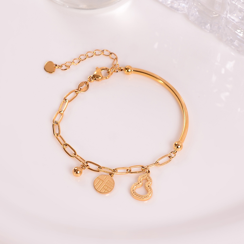 钛钢手链 小众百搭葫芦福禄福牌半镯手链女轻奢高级感设计手饰