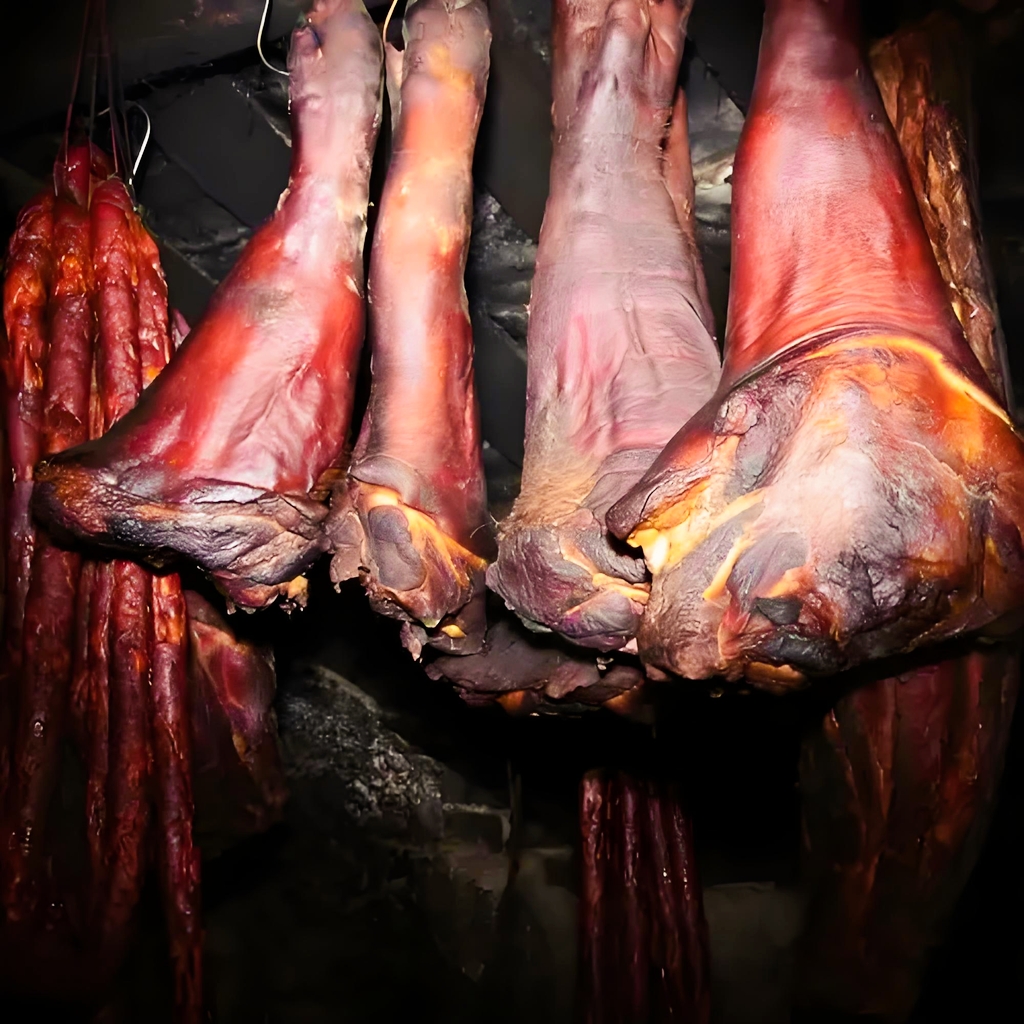 烟熏腊猪脚，烧，洗，切好正宗柏树青岗熏制腊猪脚