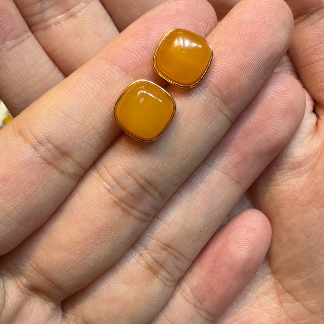 未镶嵌琥珀耳饰天然蜜蜡耳钉