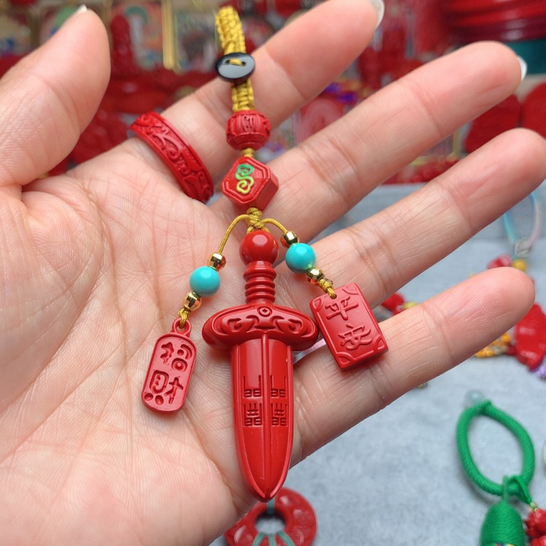 天然辰砂工艺品朱砂早起扣包包挂
