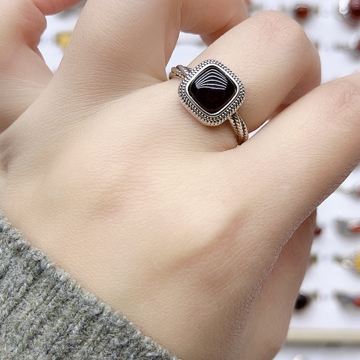 血珀戒指银S925镶嵌天然