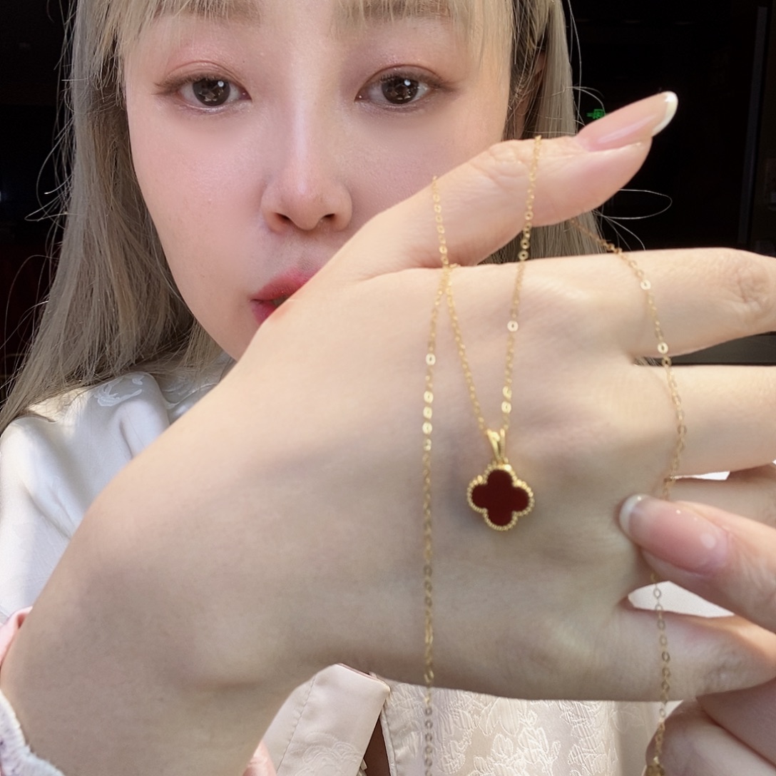 玛瑙/玉髓18K金镶嵌项链10mm红k黄