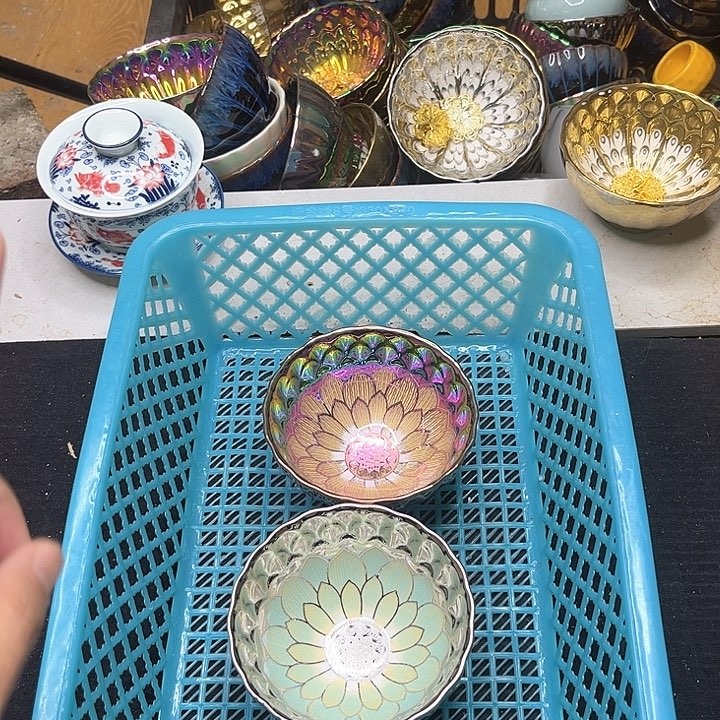 陶瓷七彩银佛莲花两支