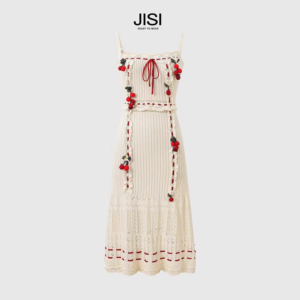 JISI 仲夏莓果针织修身吊带连衣裙-L24038