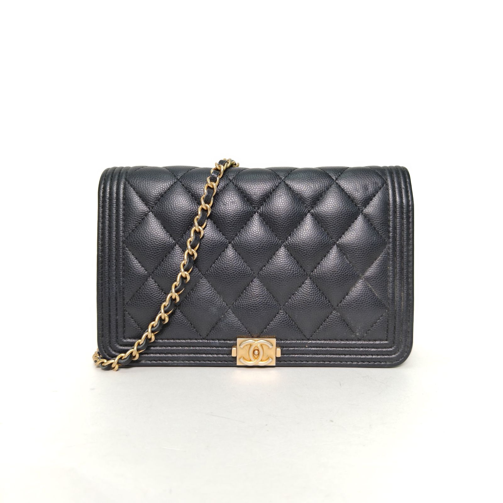 95新 Chanel/香奈儿 【黑黑】Leboy WOC 黑色 23开 金扣 菱格纹