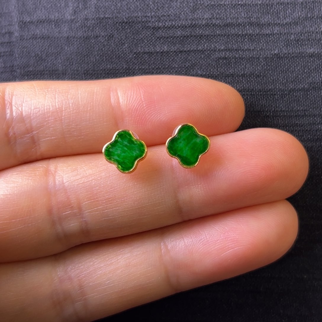 翡翠耳饰18K金镶嵌耳钉