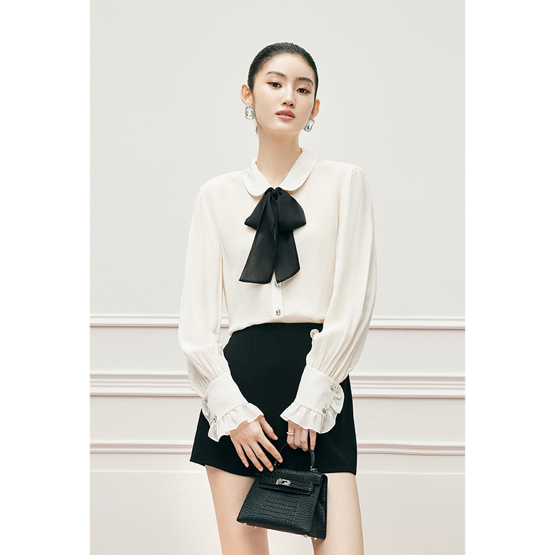 【达人专属】MandyZhangMIU系千金飘带花边上衣女秋CY3137