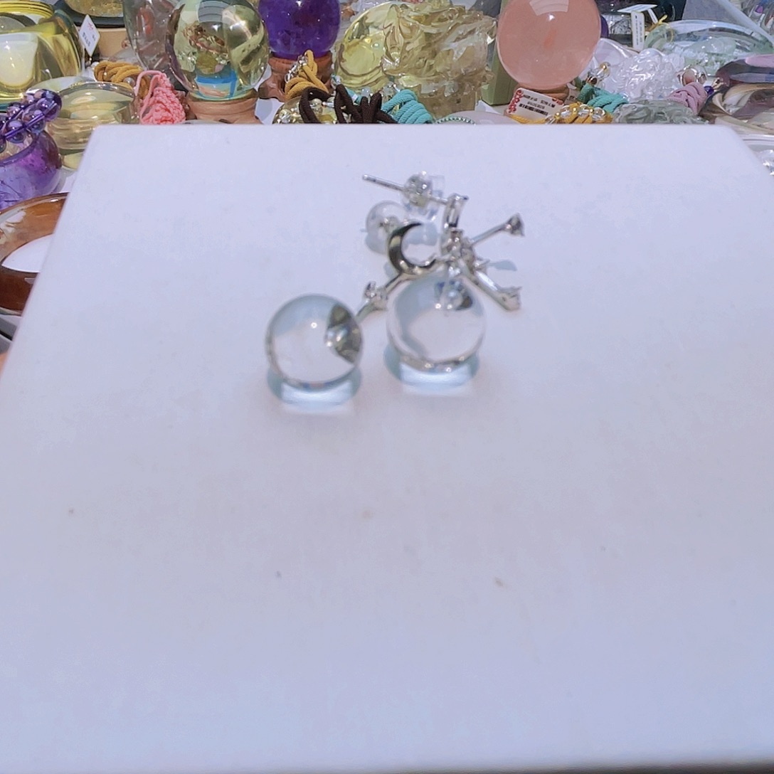 银S925镶嵌耳饰水晶天然冰透白水晶耳环