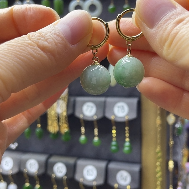 翡翠银S925镀金镶嵌耳饰