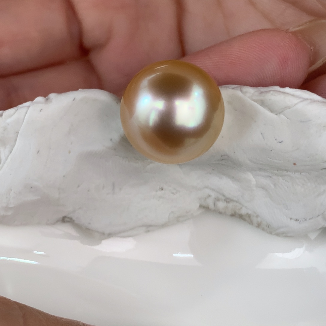 定制海水珍珠未镶嵌裸珠炫彩金珠14-15mm