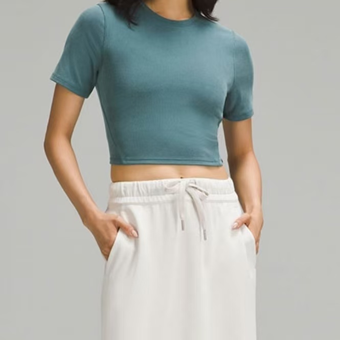 lululemon/露露乐蒙正品无原吊牌休闲运动螺纹紧身瑜伽T恤LW3HW9S