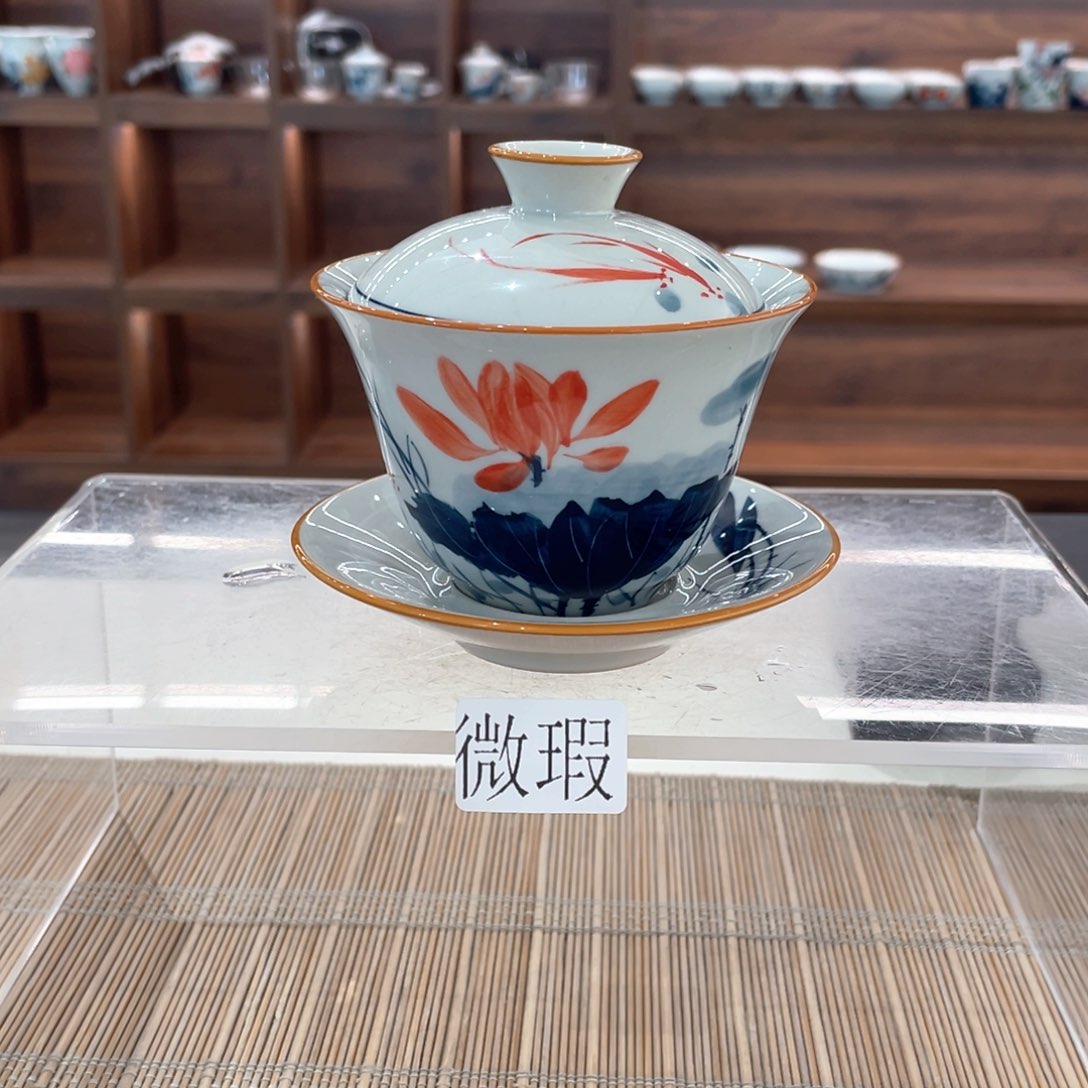 釉下手绘茶具微瑕