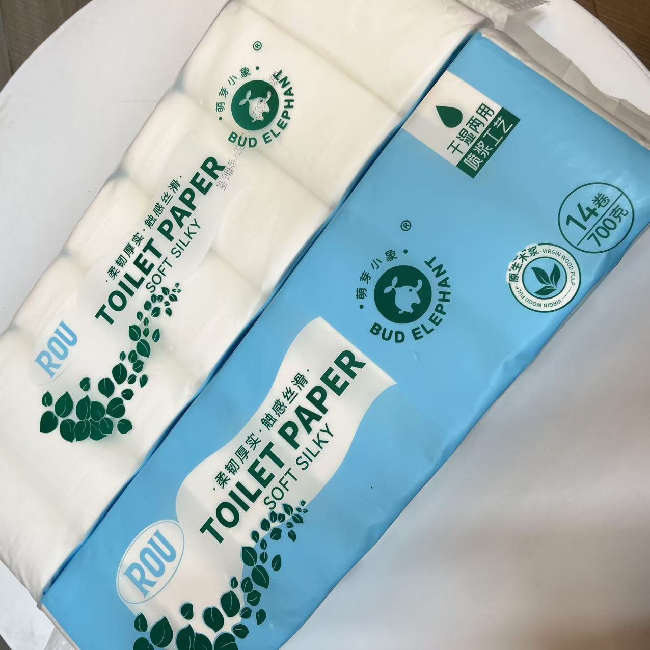品牌萌芽小象原生木浆干湿两用卫生纸卷纸（14卷/包）700g