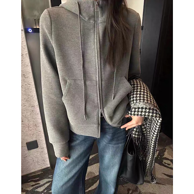 婷～秋冬加绒加厚连帽拉链卫衣宽松百搭短外套女